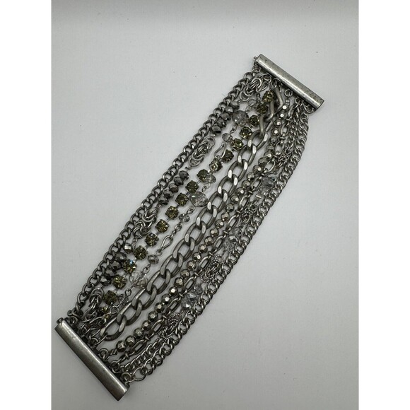 9 Multi Strand Magnetic Bracelet 7.25” x 1.75” Wide Crystal Link - Picture 3 of 6